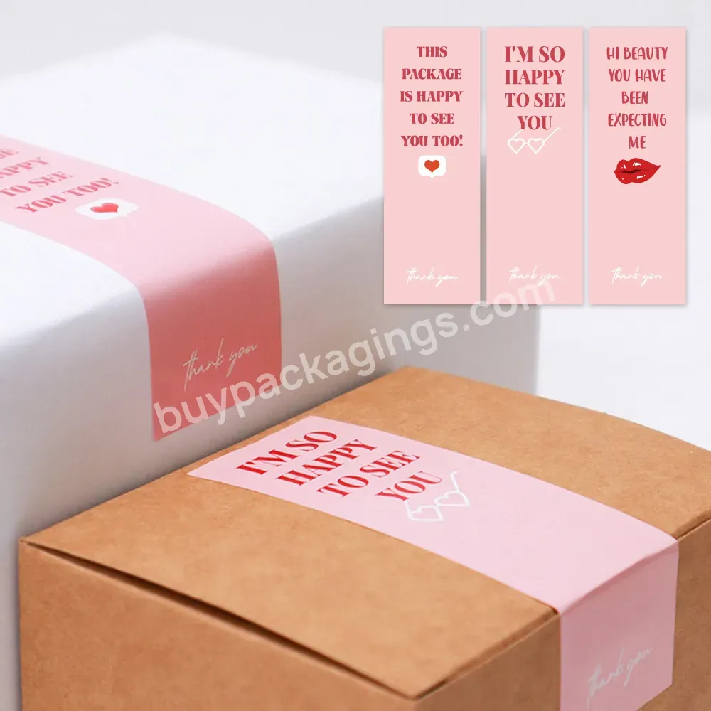 Custom Cute Pink Thank You Sticker Box Seal Label Packaging Sealing Decoration Sticker Package