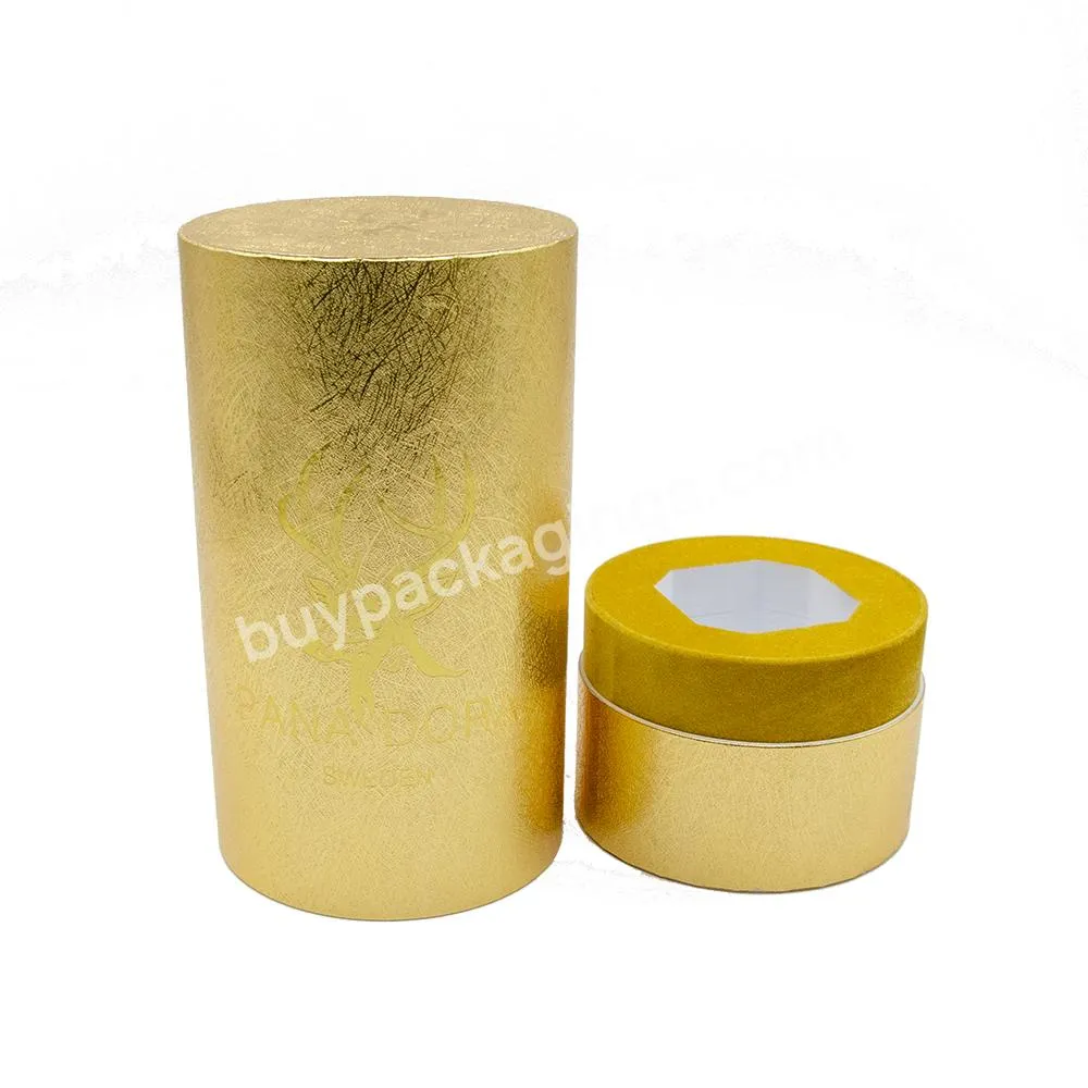 Custom Cylinder Paper Cardboard Luxury Full Gold Foil Stamping Perfume Bottle Paper Tube Packaging with EVA Protection