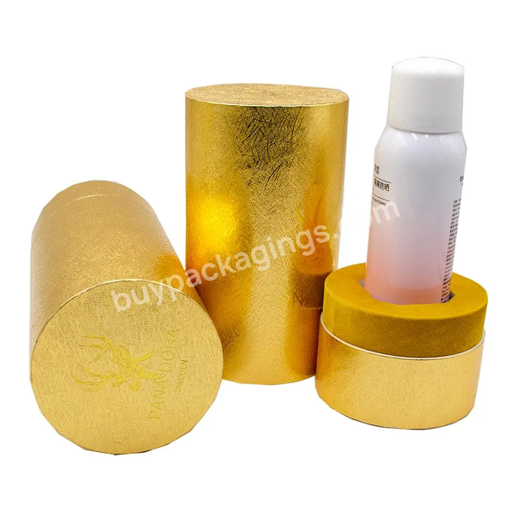 Custom Cylinder Paper Cardboard Luxury Full Gold Foil Stamping Perfume Bottle Paper Tube Packaging with EVA Protection