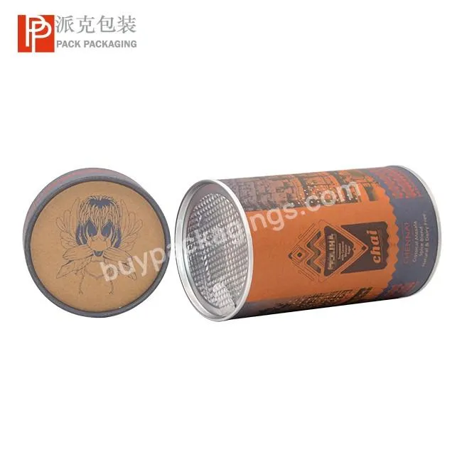 Custom Cylinder round food grade cardboard spice protein powder packaging paper tube with peel off airtight lid