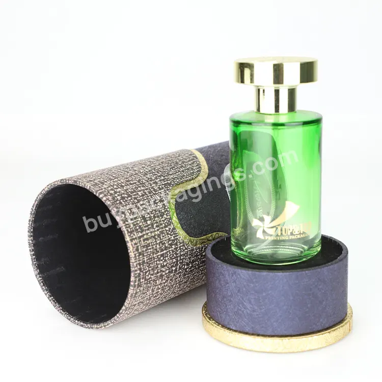 Custom Dark Blue Round Perfume Box Luxury Cylinder Gift Box With Decorative Diamond