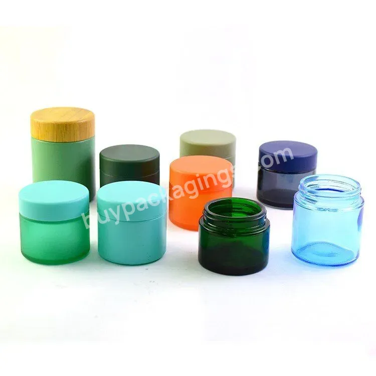 Custom Design 3.5g 3oz Frosted Green Blue Orange Black Glass Jars With Child Proof Lids