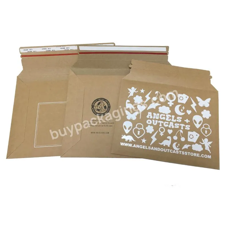 custom design A5 A4 A3 rigid cardboard envelopes kraft paper self adhesive stay flat mailers envelopes