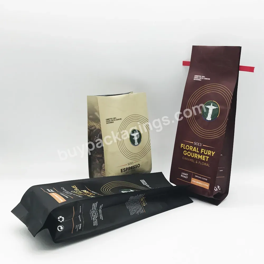 Custom Design Aluminum Foil Matt Black Coffee Beans Packaging Side Gusset Coffee Bags With Degassing Valve