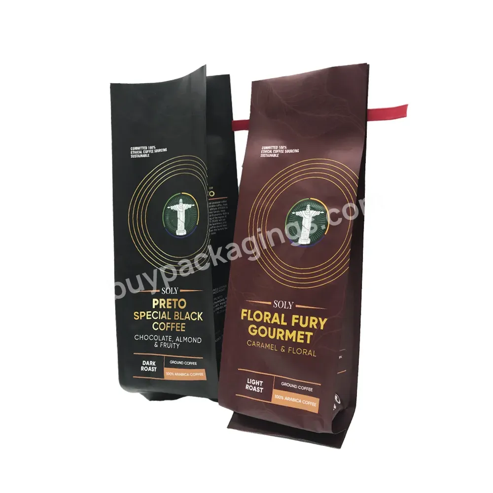 Custom Design Aluminum Foil Matt Black Coffee Beans Packaging Side Gusset Coffee Bags With Degassing Valve - Buy 12oz Coffee Packaging Bags,Coffee Bag With Valve Bolsas De Cafe,Mylar 500g Coffee Packing Packaging Bag With Tin Tie.