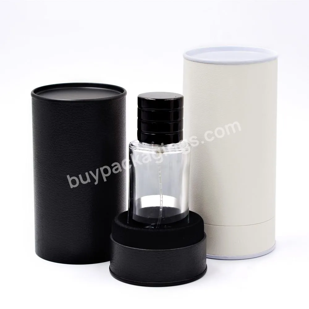 Custom Design Cylindrical Leather Grain Paper Cardboard Perfume Bottle Tube Box Luxury Hot Foil Stamping Paper Tube Packaging