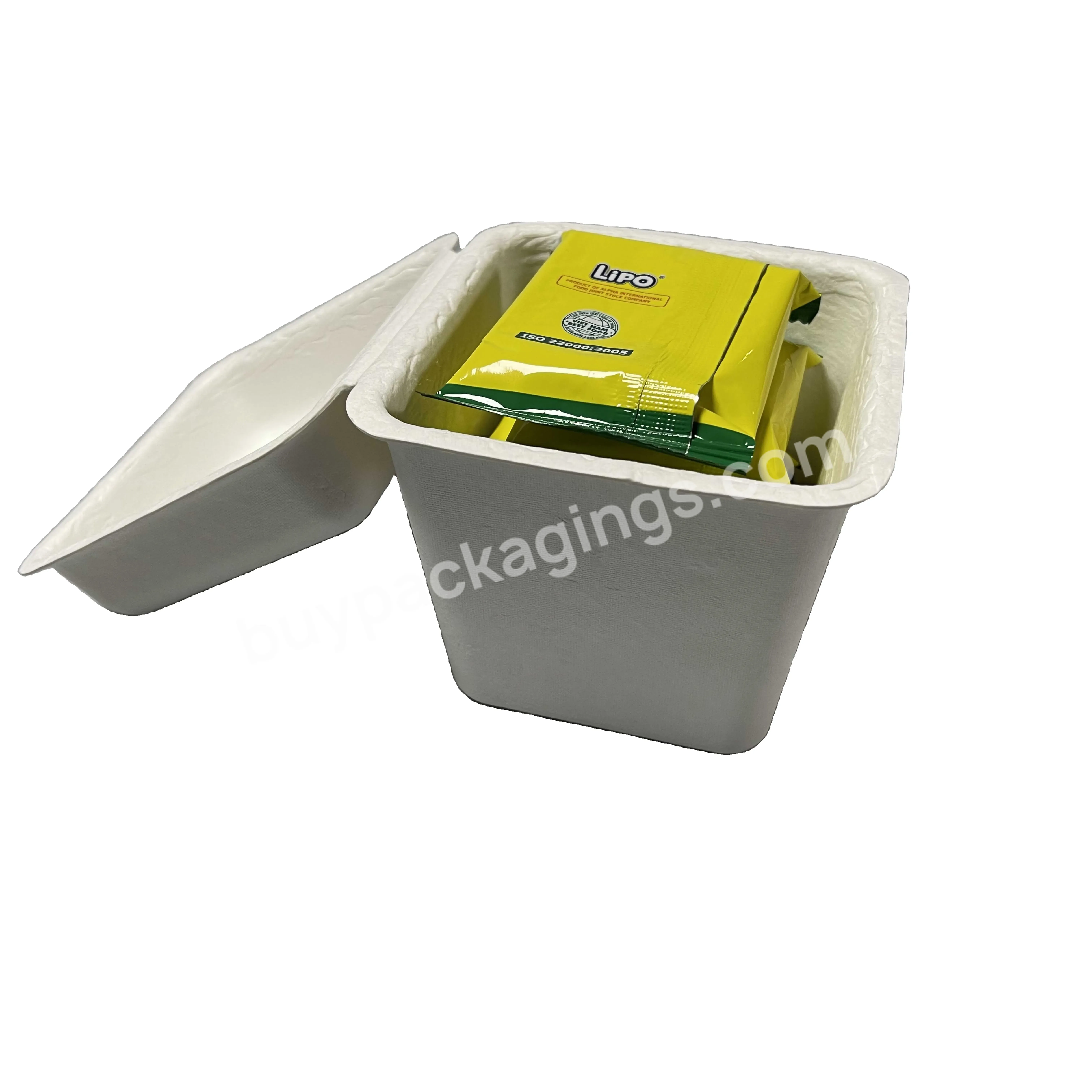 Custom Design Eco-friendly Biodegradable Yellow Recycled Molded Pulp Paper Packaging Box For Biscuit