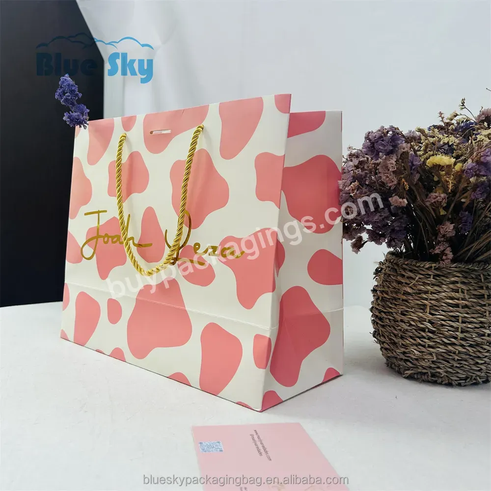 Custom Design Handle Little Pink Luxury Cosmetic Gift Clothing Shopping Packaging Art Paper Bag For Clothes Reticule