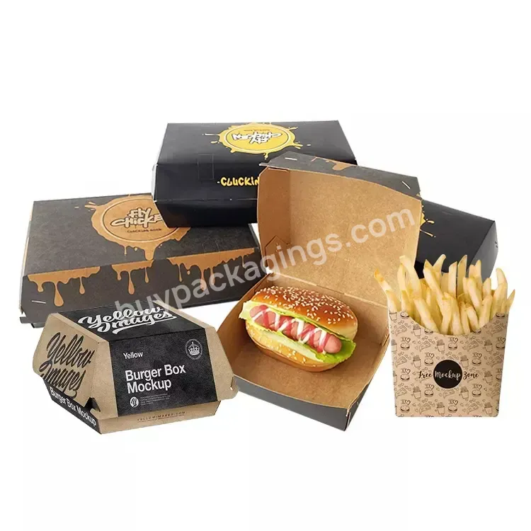 Custom Design Inch Disposable Mini Cardboard Take Away Kraft Box For Fast Food French Fries Hamburger Burger Packaging Boxes