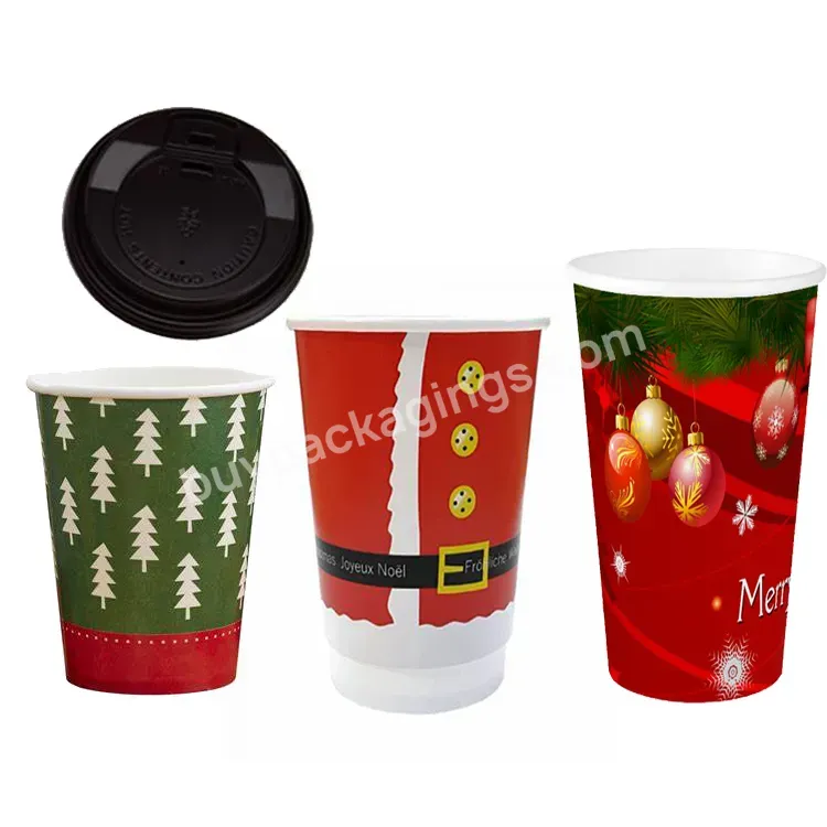 Custom Design Logo 8oz 6oz 16oz Christmas Cup Disposable Cold Drink Tea Paper Cups With Lids