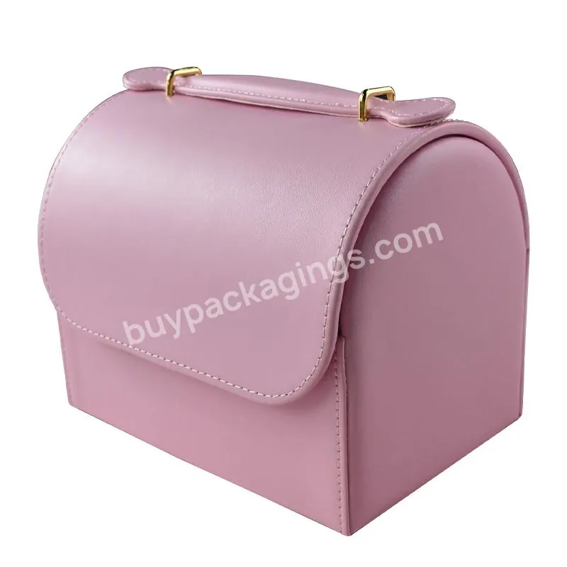 Custom Design Luxury Leather Travel Jewelry Box With Double Layer With Handle For Ring Earring Necklace Packaging