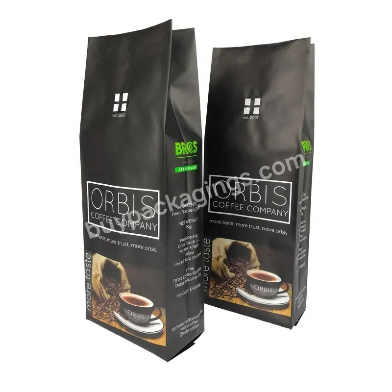 Custom Design Matt Black Coffee Bean Bag Packaging Side Gusset Aluminum Foil Coffee Bags With Valve And Own Logo