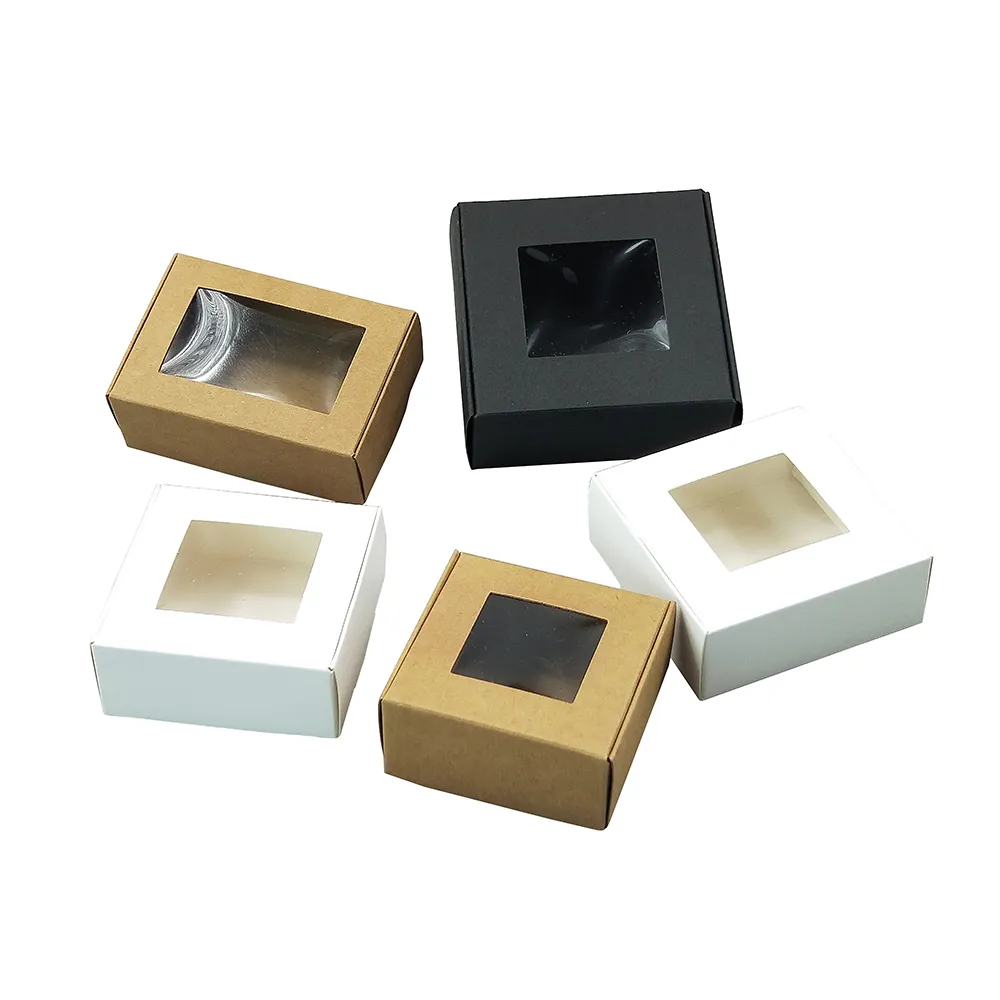 custom design or standard good price craft  soap product paper box kraft paper gift box packaging with pvc window