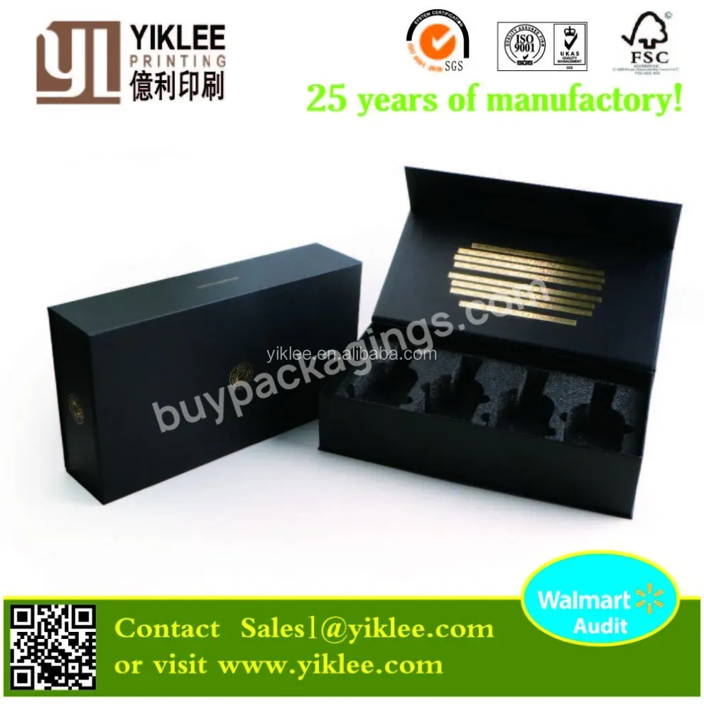 Custom Design Paper Foldable Magnetic Closure Black Cardboard Gift Box With Black Foam