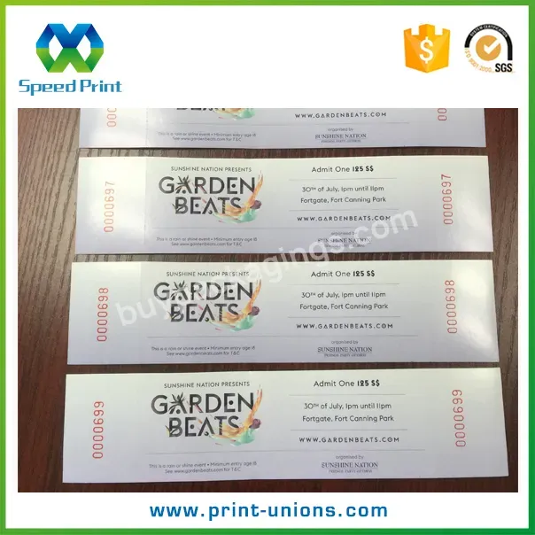 Custom Design Paper Tickets Printing Service Parking Ticket Paper Concert Tickets