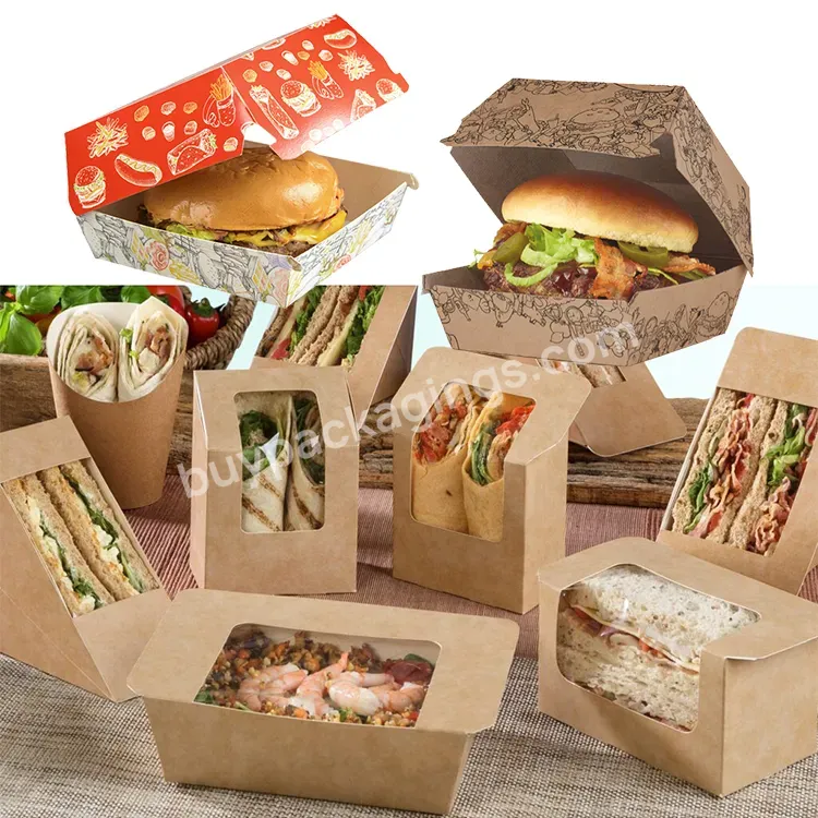Custom Design Printed Logo Disposable Cardboard Corrugated Kraft Lunch Fries Hot Dog Hamburger Burger Packaging Paper Box