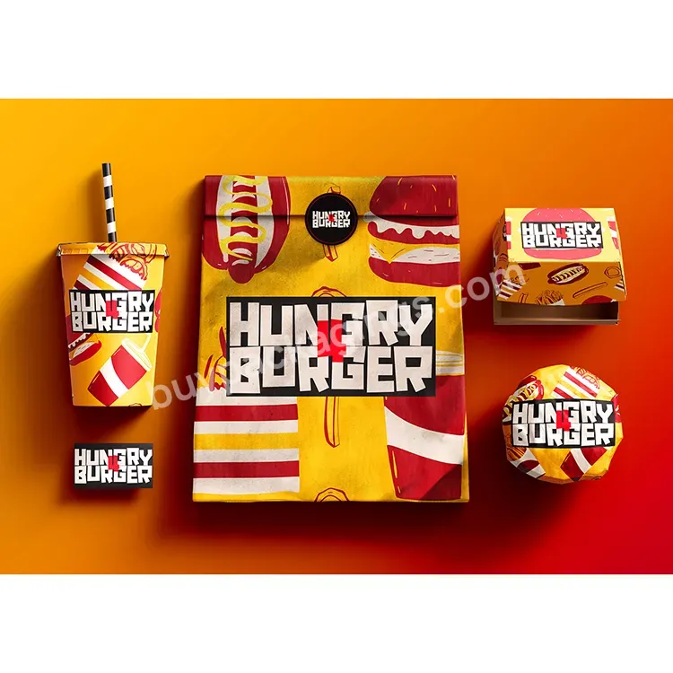 Custom Design Printed Logo Kraft Lunch Fries Hot Dog Hamburger Premium Burger Biodegradable Packaging Paper Meal Boxes
