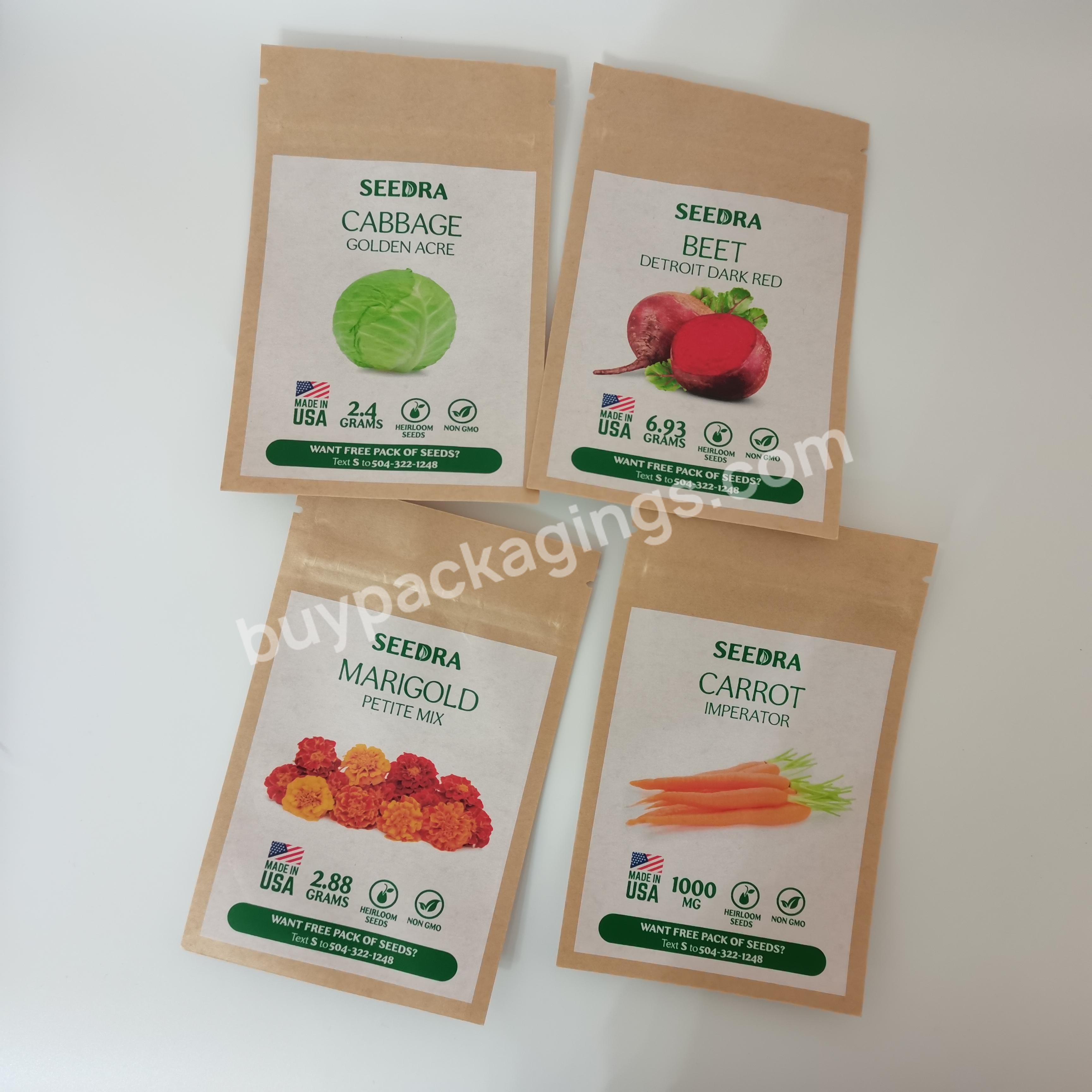Custom Design Printed Matte Ziplock Bag Seeds Kraft Paper Packaging Smell Proof Mylar Food Pouch Bags