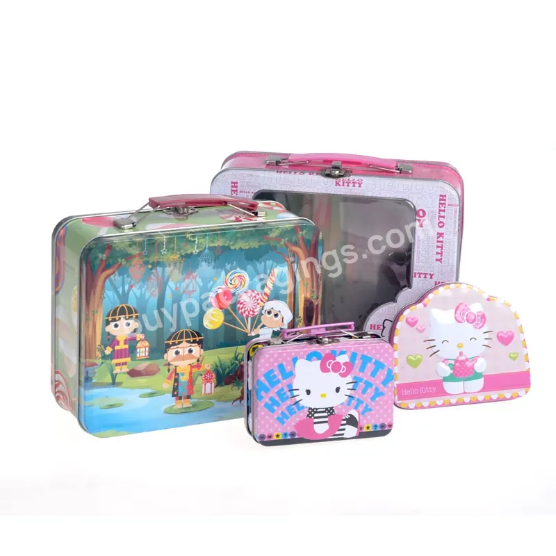 Custom Design Printing Cute Handle Tin Box Character Lunchbox Metal Multiple Selection China Factory Direct