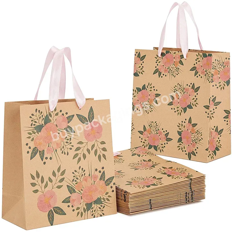 Custom Design Ribbon Handle Kraft Luxury Jewelry Cosmetic Gift Clothing Shopping Packaging Paper Bag