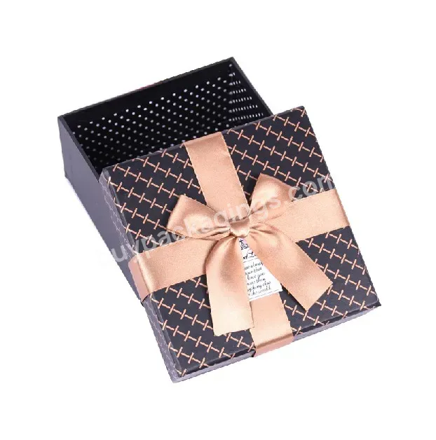 Custom Design Rigid Square /chipboard Cardboard Gift Box With Lids And Bowknot Decoration