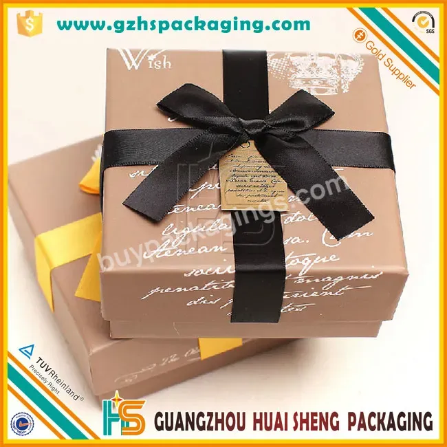 Custom Design Rigid Square /chipboard Cardboard Gift Box With Lids And Bowknot Decoration