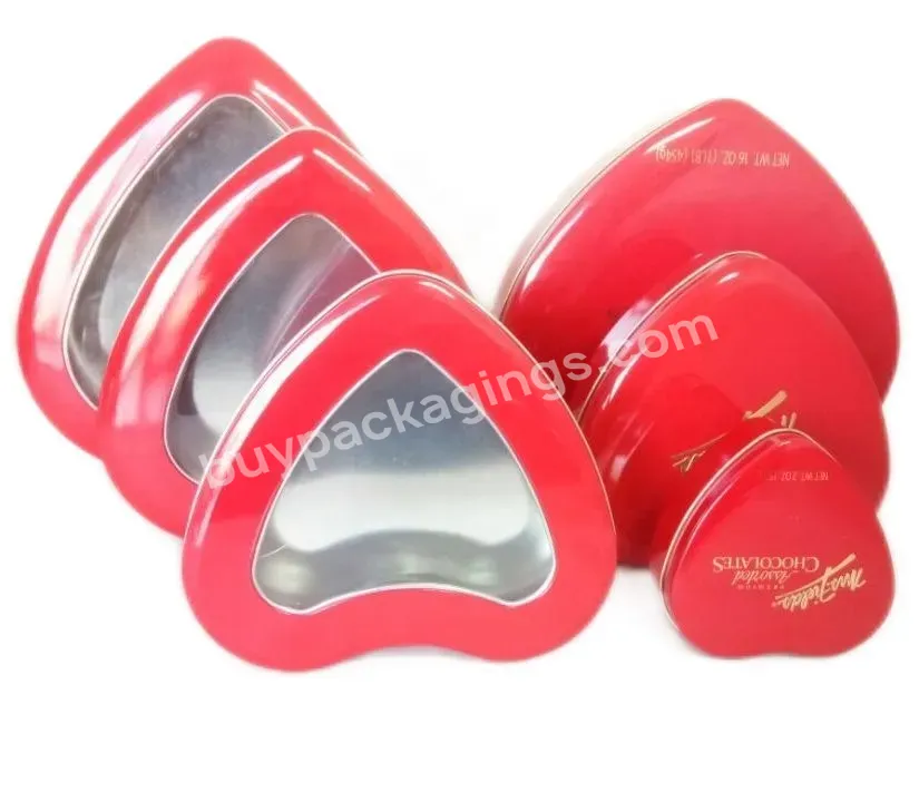 Custom Design Valentine Heart Shape Metal Box With Clear Transparent Window Lid For Packaging Cookies Candies Chocolates