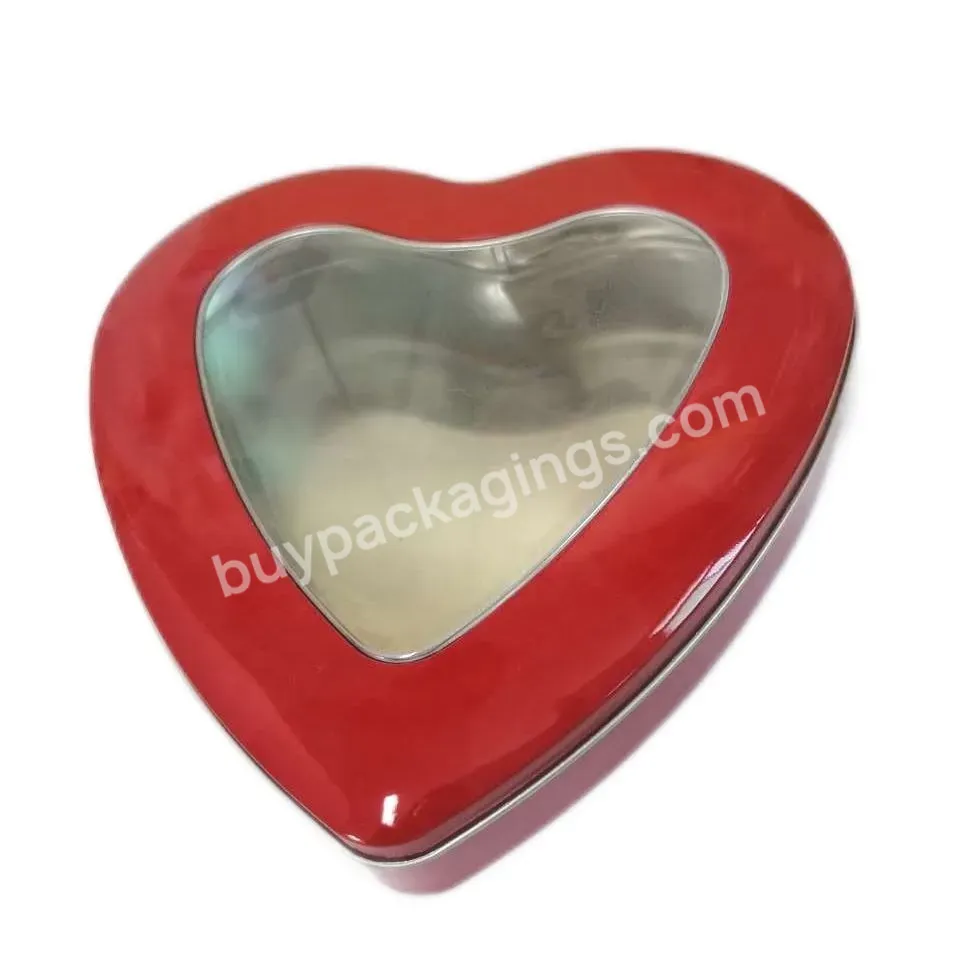 Custom Design Valentine Heart Shape Metal Box With Clear Transparent Window Lid For Packaging Cookies Candies Chocolates