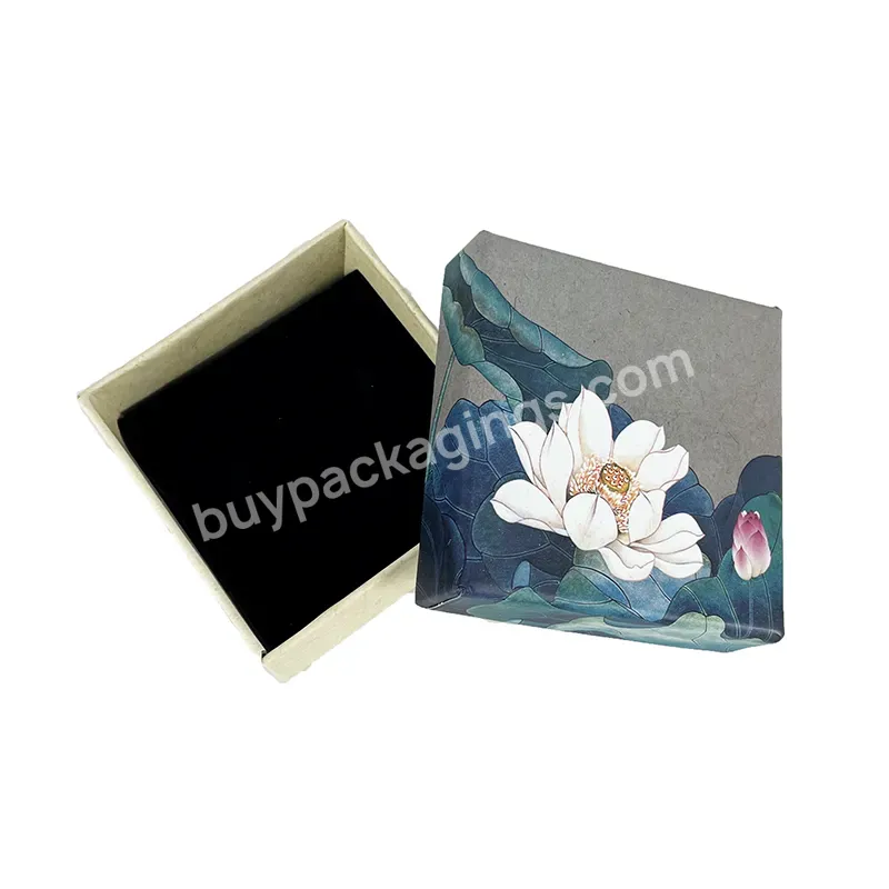 Custom Design Vintage Jewelry Organizer Box Square Paper Box Packaging Cardboard Boxes With Lotus