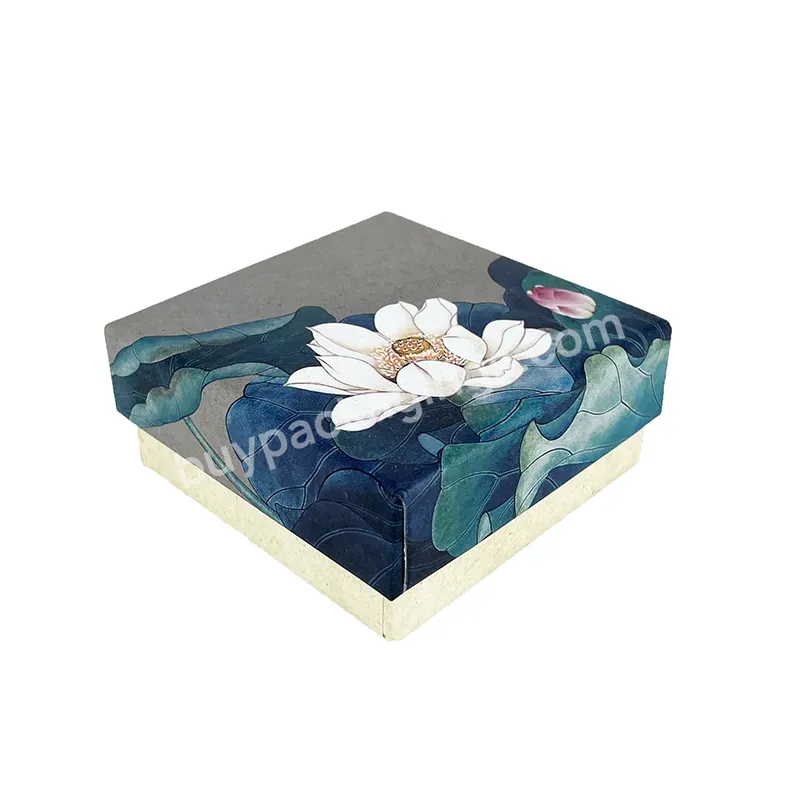 Custom Design Vintage Jewelry Organizer Box Square Paper Box Packaging Cardboard Boxes With Lotus