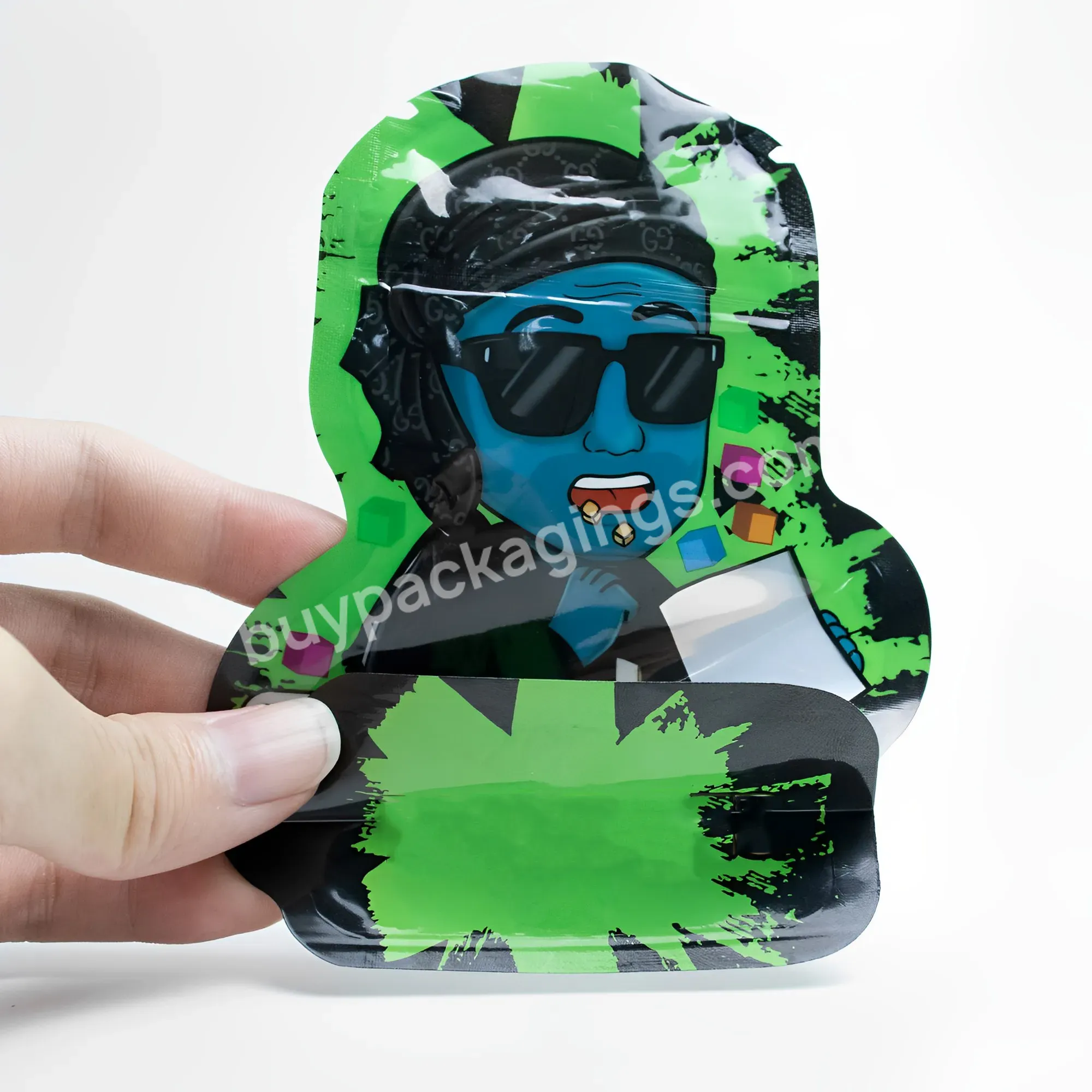 Custom Die Cut Shape Plastic Bag Packaging Irregular Ziplock 3.5 Smell Proof Logo Print Diecut Mylar Bags With Design