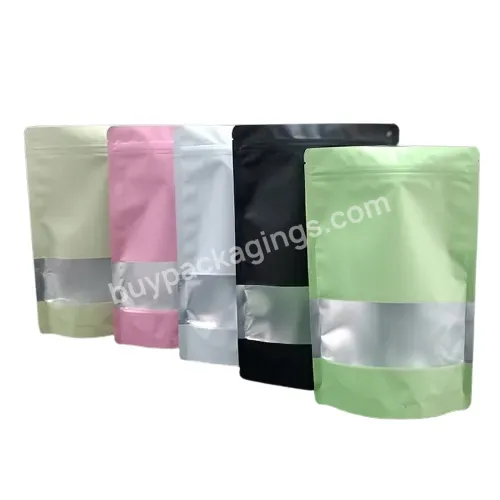 Custom Different Colors Stand Up Zipper Bags Packaging Smell Proof Bag Poly Mylar Edibles Bags Clear Windows Tear Notch