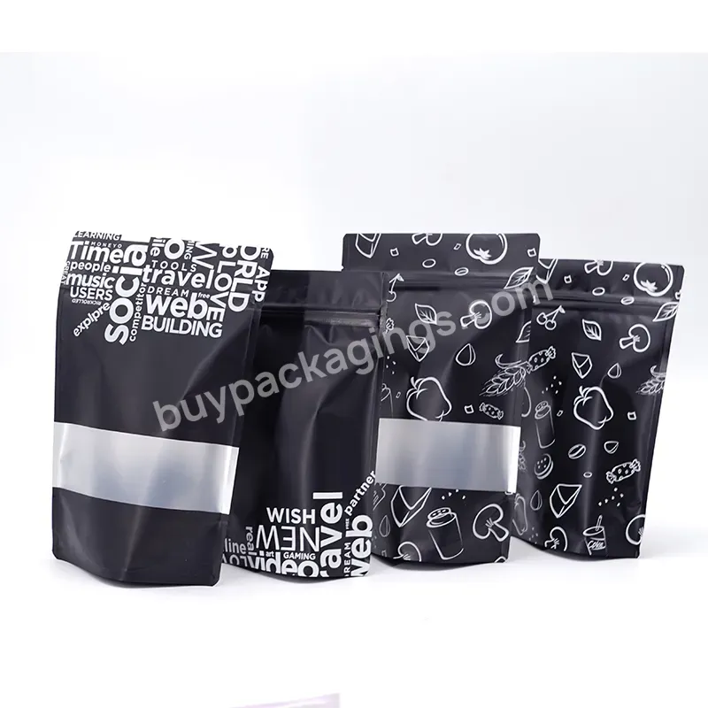 Custom Digital Printed Black Matte Aluminum Foil Stand Up Pouch Bag With Zipper For Food