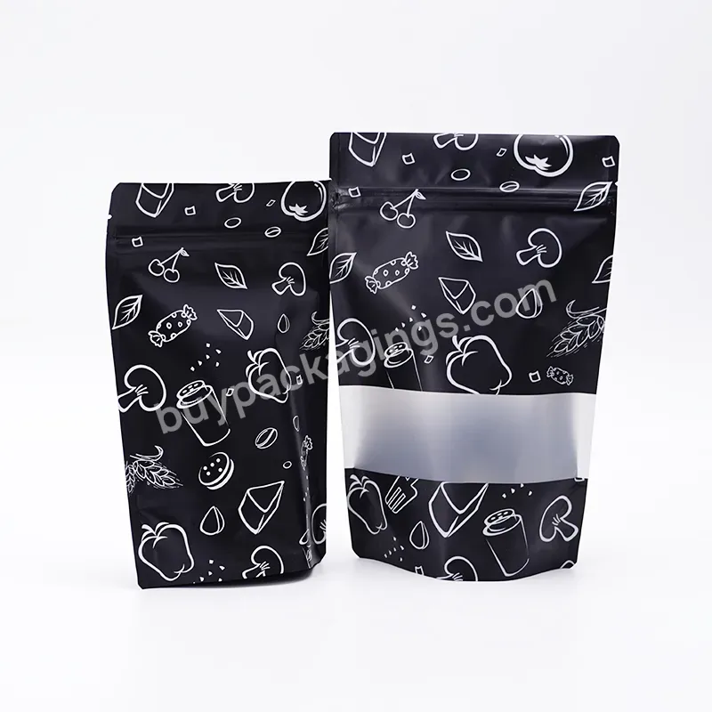 Custom Digital Printed Black Matte Aluminum Foil Stand Up Pouch Bag With Zipper For Food