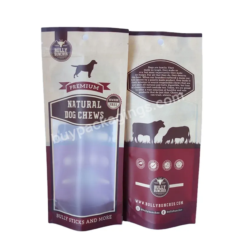 Custom Digital Printing Resealable Pet Food Packaging With Window Plastic Stand Up Dog Food Treats Premium Seal Zipper Bags