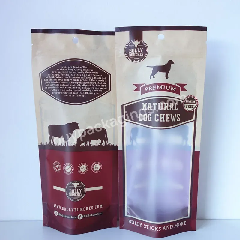 Custom Digital Printing Resealable Pet Food Packaging With Window Plastic Stand Up Dog Food Treats Premium Seal Zipper Bags