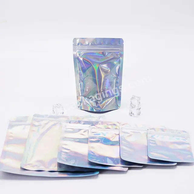 Custom Digital Printing Stand Up Aluminum Foil Hologram Zip Lock Pouch Holographic Packaging Bag With Window