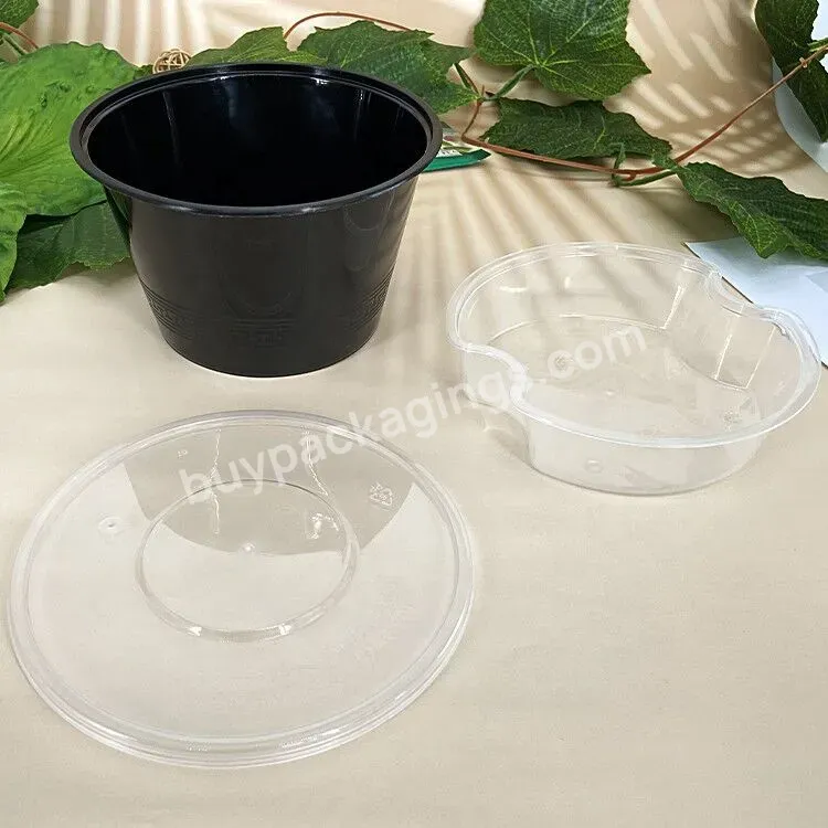 Custom Disposable Double Stack Black Round Microwaveable Plastic Takeaway Noddles Bowl With Lid