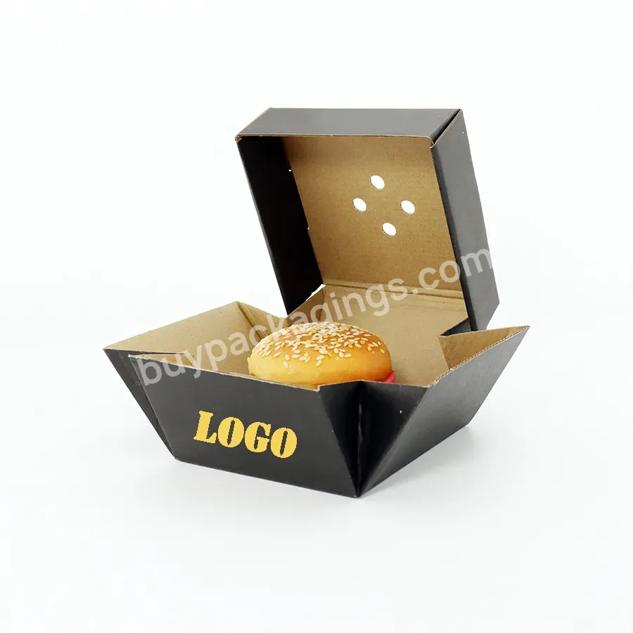 Custom Disposable Eco Friendly Corrugated Burger Box Black Burger Box Custom Made Logo