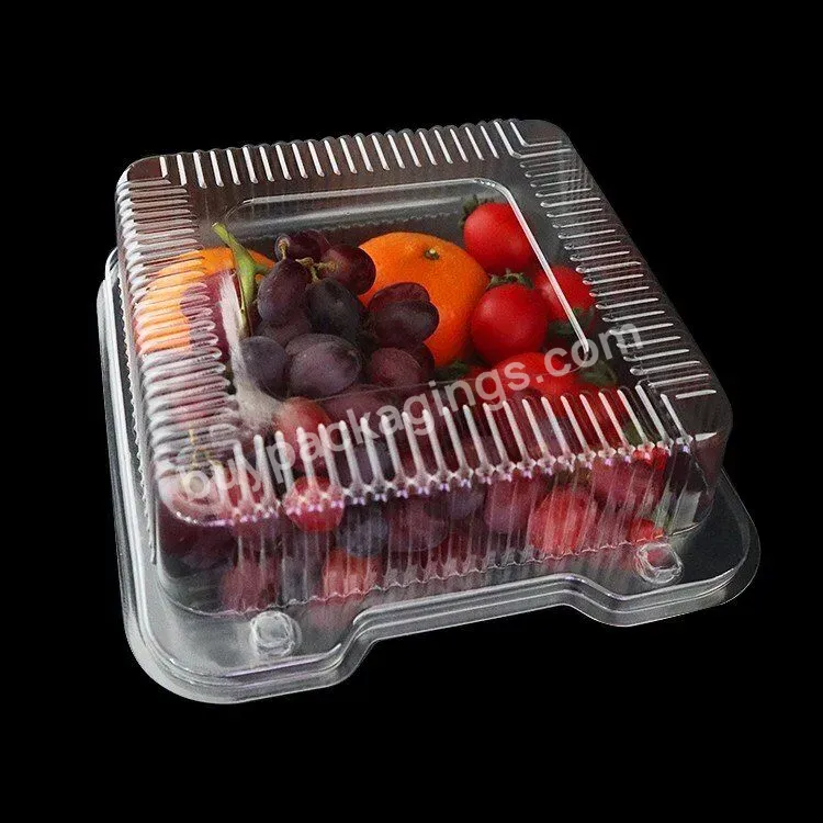 Custom Disposable Plastic Fruit Clamshell Square Packing Container Clear Food Container With Hole