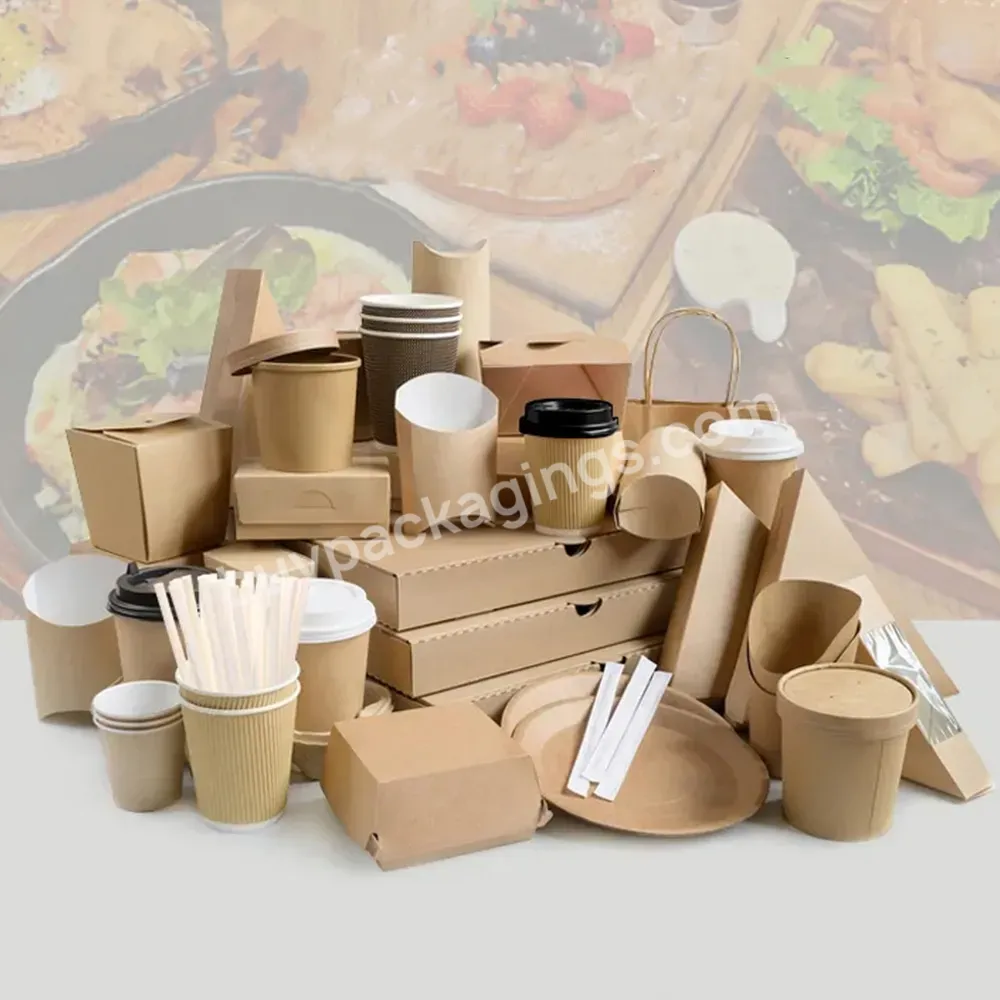 Custom Disposable Restaurant Togo Container Take Away Lunch Packing Boxes For Chinese Fast Food Grade Kraft Paper Packaging Box