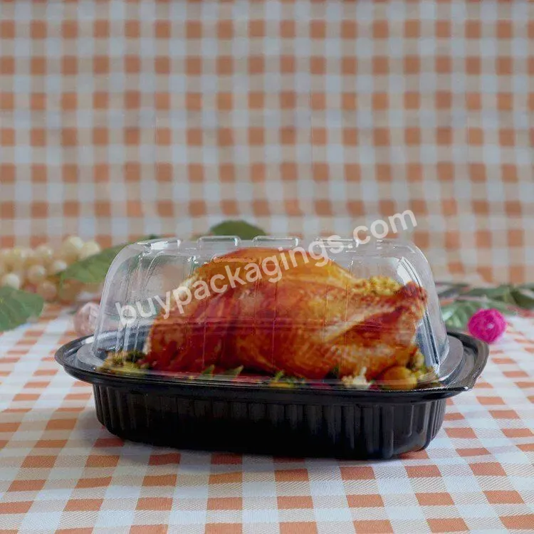 Custom Disposable Roasted Chicken Packaging Box Clear Black Take Away Plastic Roast Chicken Container With Lid