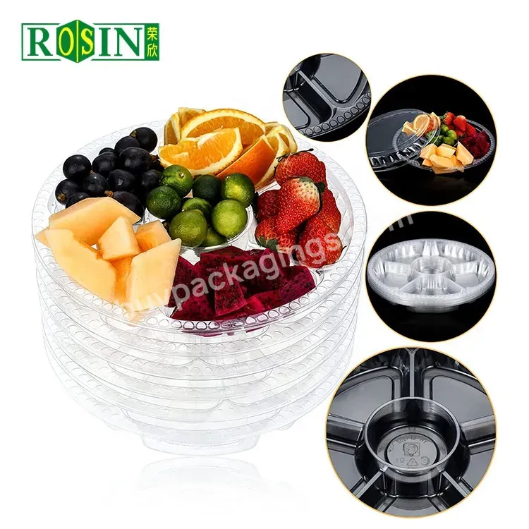 Custom Disposable Round 5 Compartments Transparent Container Food Plastic Box For Pet Vegetables Tray With Lid