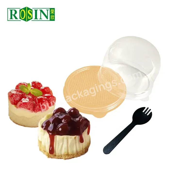 Custom Dome Gold Bottom Transparent Lid Plastic Pastry Cake Packaging Bakery Box With Fork