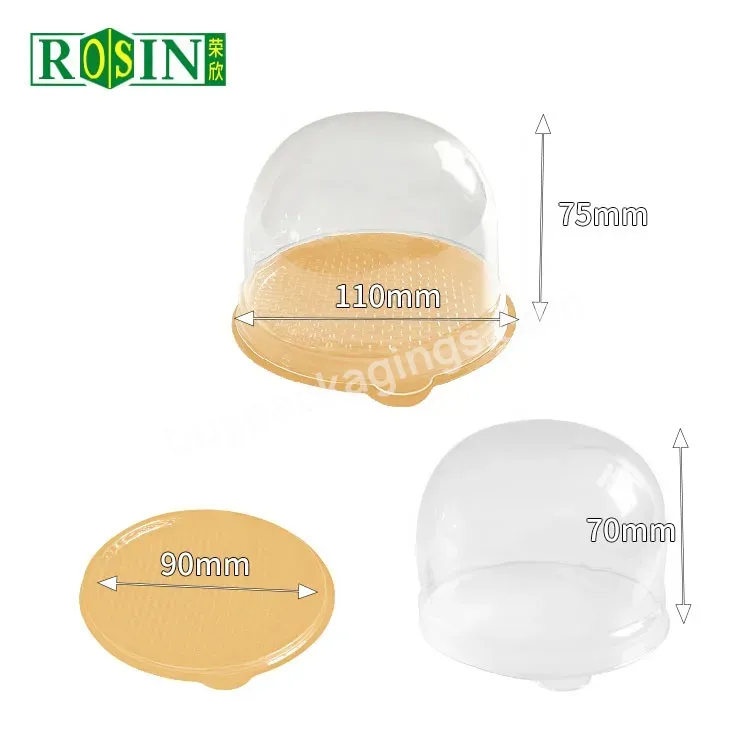 Custom Dome Gold Bottom Transparent Lid Plastic Pastry Cake Packaging Bakery Box With Fork