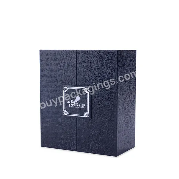 Custom Double Open Rigid Perfume Packaging Black Paper Gift Box Design