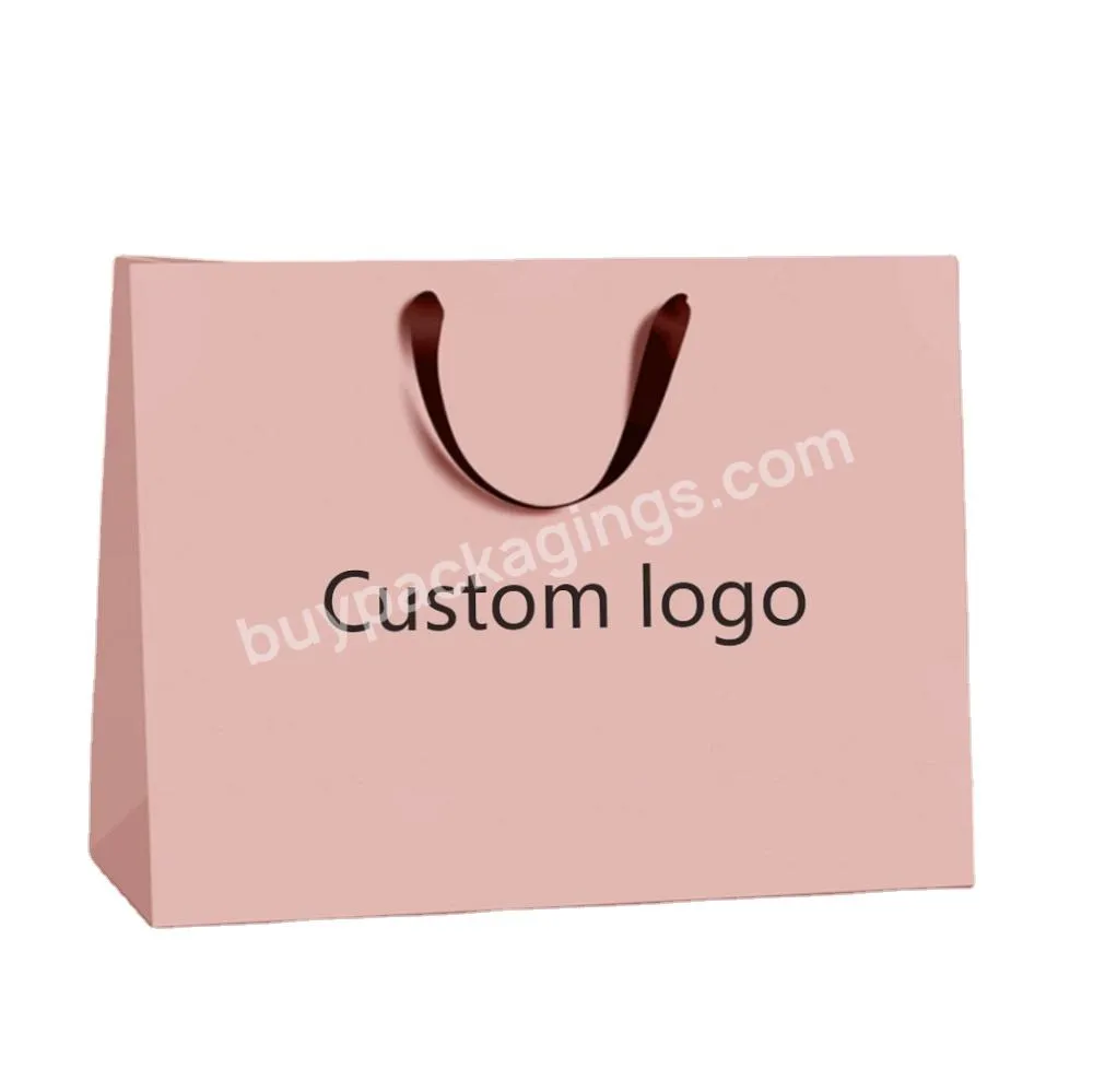 Custom eco factory supplier oem biodegradable gift ribbon handle shopping tote paper packaging gift paper bags with logo