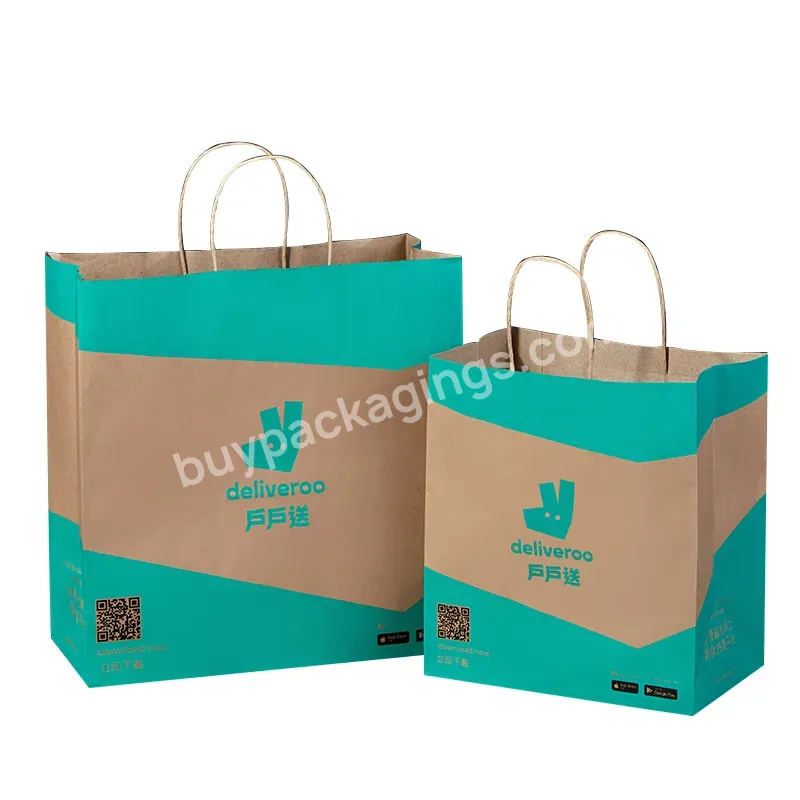 Custom Eco Friendly Biodegradable Brown Fast Food To Go Delivery Paperbag Restaurant Takeout Packaging Take Away Kraft Paper Bag