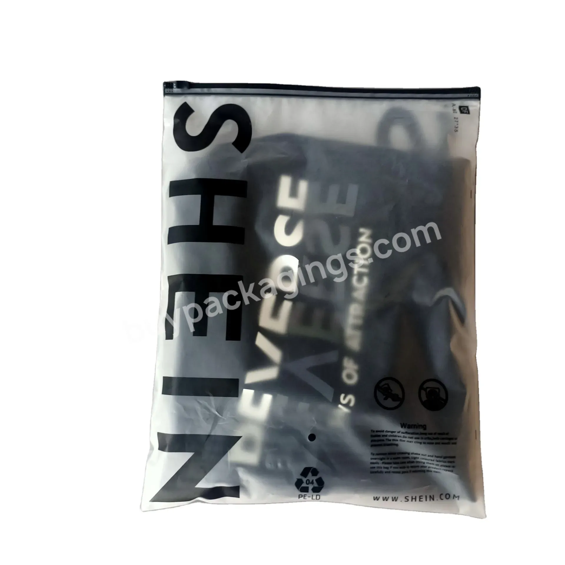 Custom Eco Friendly Clear Frosted Logo Printed Pe Black Zip Lock Bags For Clothing Apparel Packing