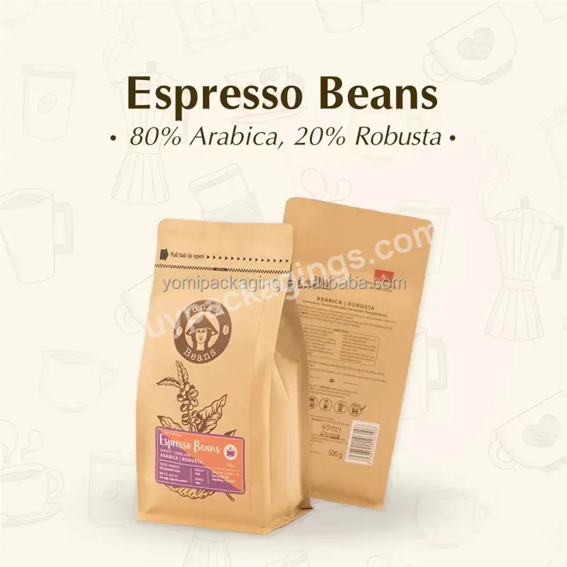 Custom Eco-friendly Flat Bottom Foil Food Garde Packaging Ziplock One Way Valve Coffee Bag